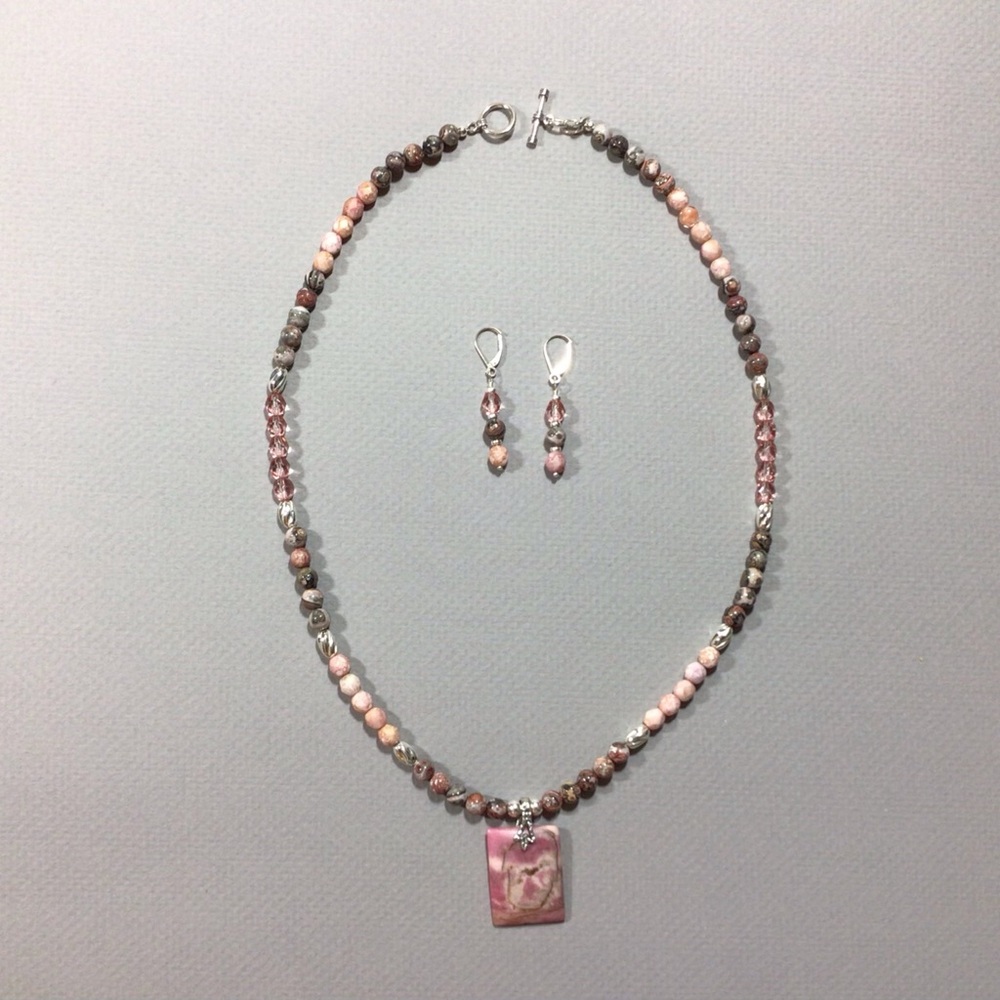 Rhodonite, Rhodochrosite and Sterling Necklace Set
